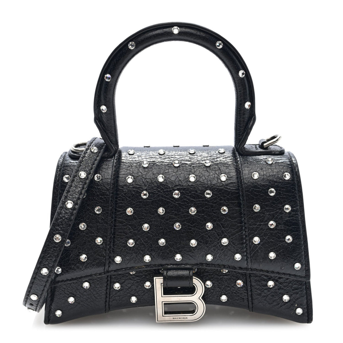 Strass Suede Hourglass Top Handle Bag XS Black Jet
