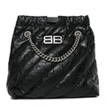 Crushed Calfskin Quilted Crush Small Tote Bag Black
