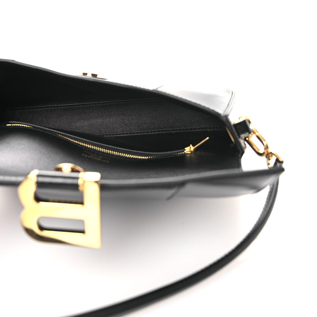 Natural Smooth Calfskin Small Hourglass Sling Bag Black