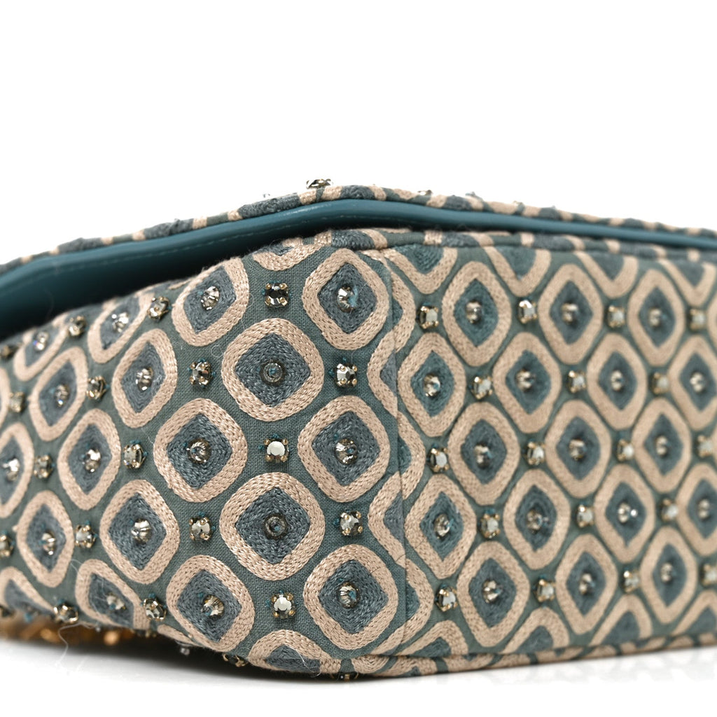 Calfskin Strass Embroidered Small Caro Bag Blue