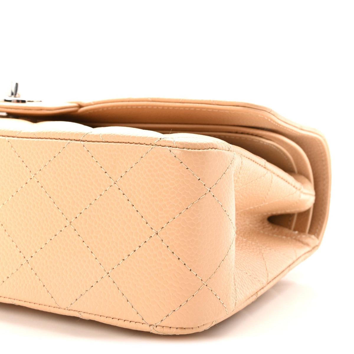 Caviar Quilted Medium Double Flap Beige