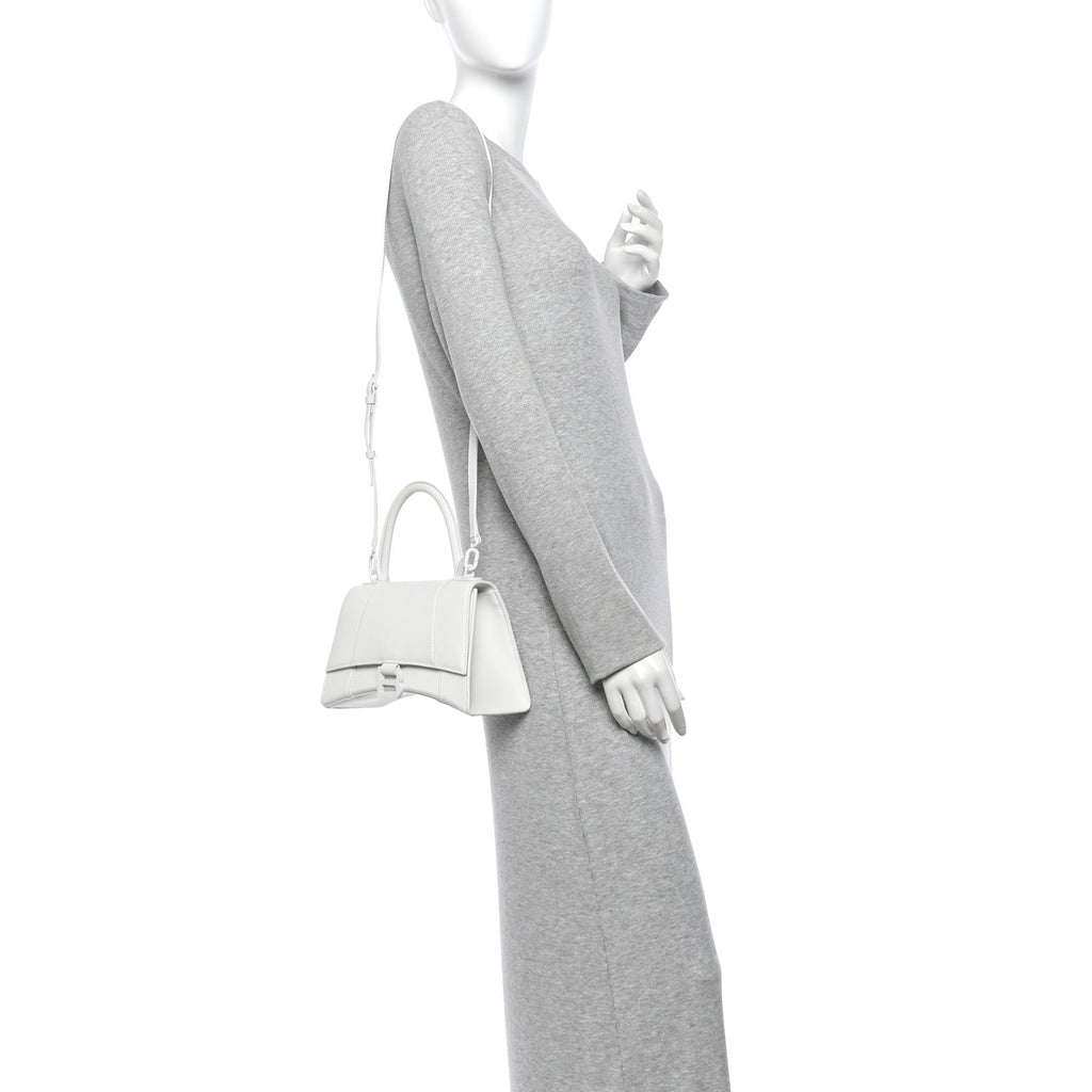 Matte Gummy Calfskin Small Hourglass Top Handle Bag Optic White