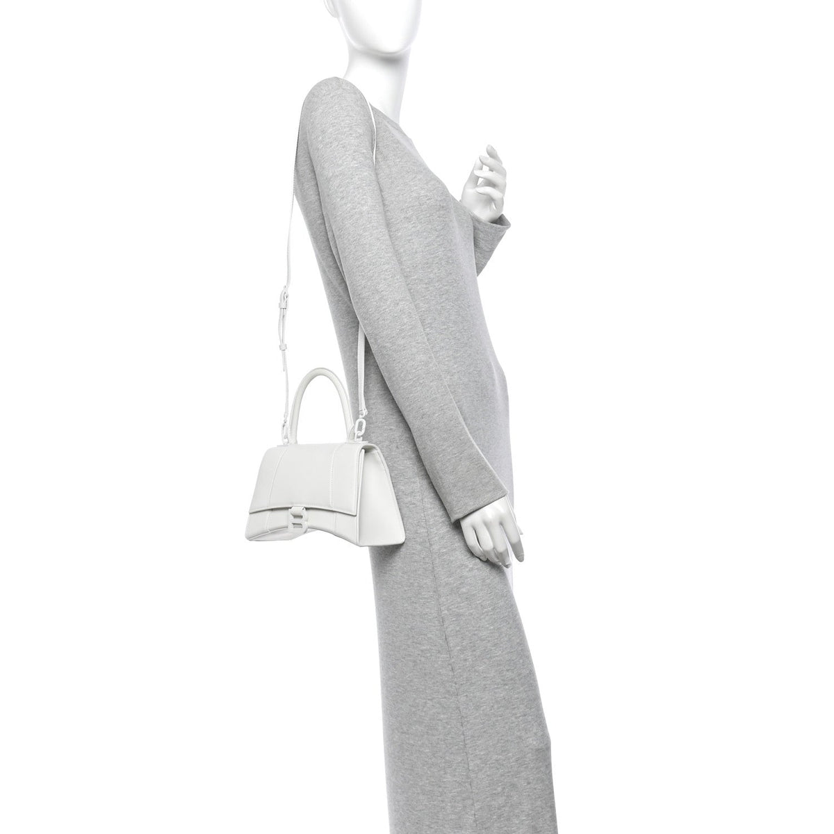 Matte Gummy Calfskin Small Hourglass Top Handle Bag Optic White