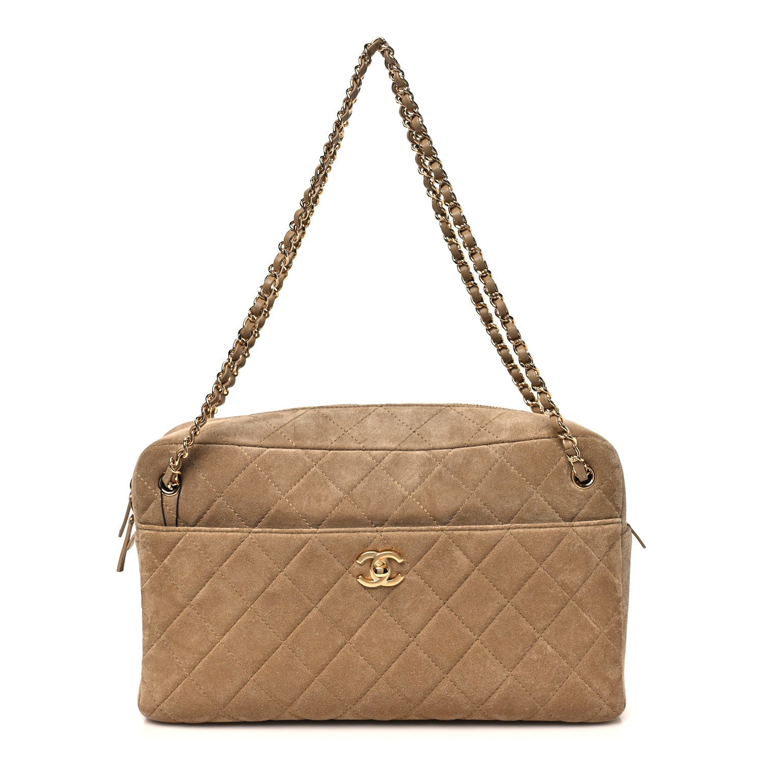 Suede Calfskin Quilted Camerissimo Camera Case Dark Beige