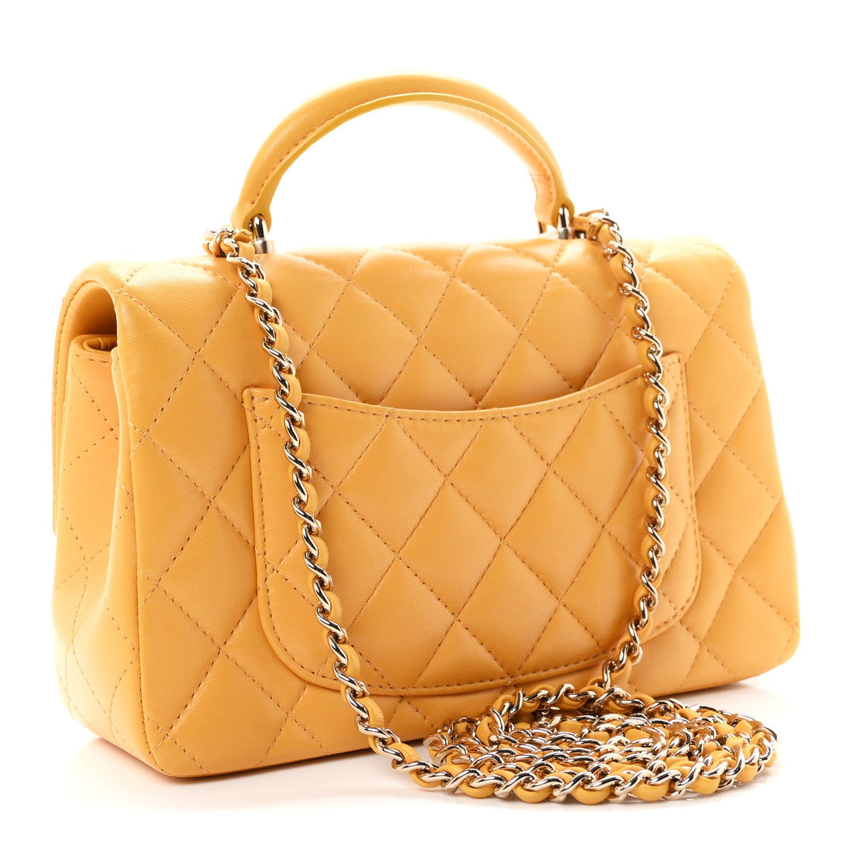 Lambskin Quilted Mini Top Handle Rectangular Flap Yellow