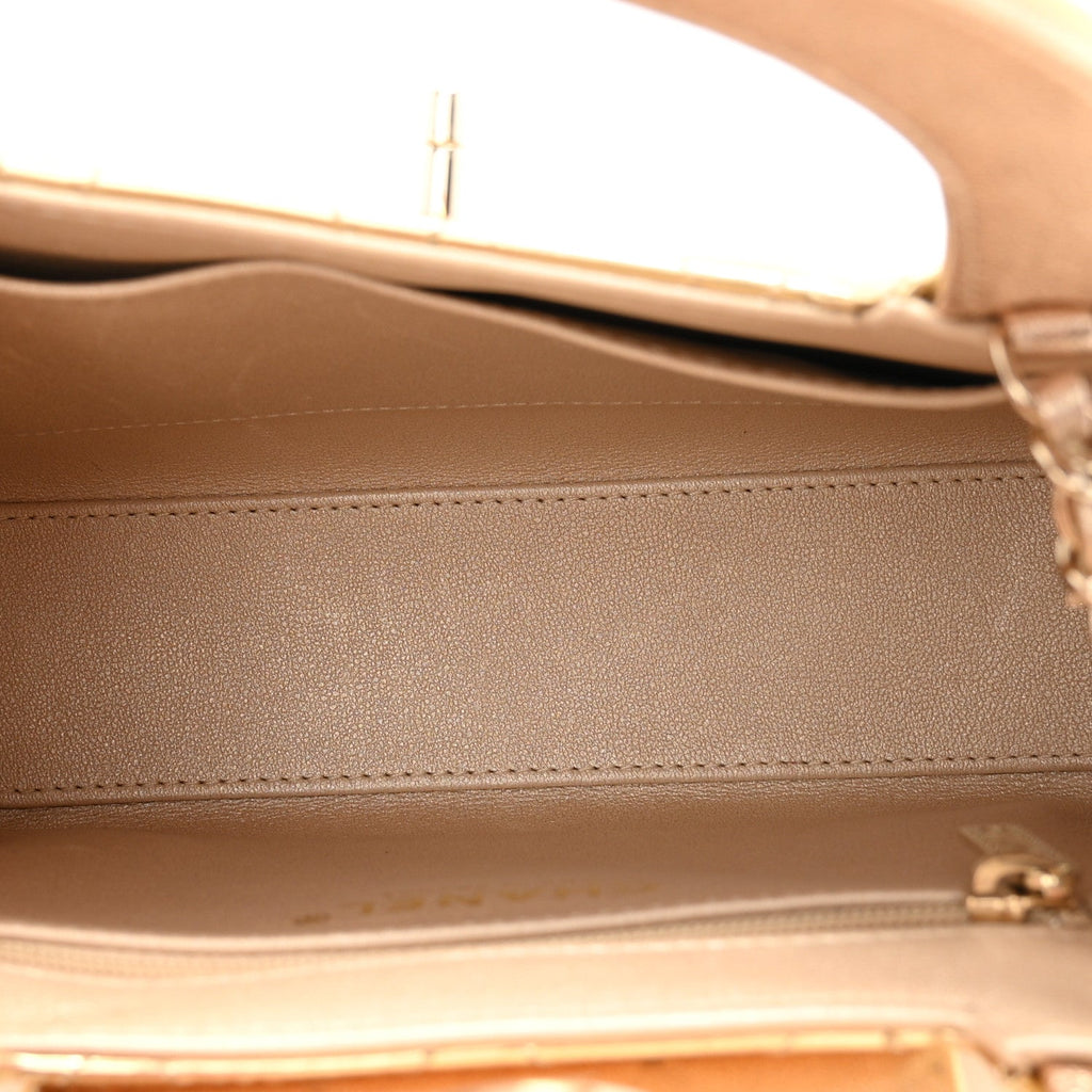 Mirror Calfskin Metallic Calfskin Quilted Nano Kelly Shopper Gold