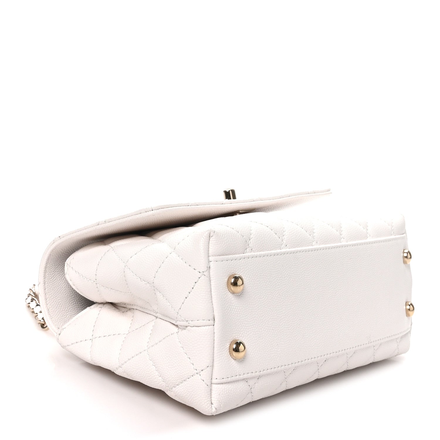Caviar Quilted Mini Coco Handle Flap White