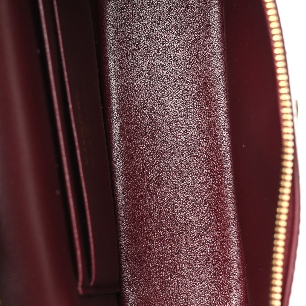 Calfskin Crocodile Embossed Exoticoco Large Supple Trapeze Vanity With Chain Dark Burgundy