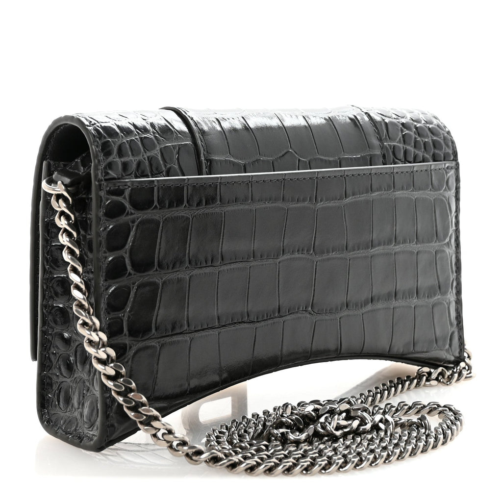 Shiny Calfskin Crocodile Embossed Hourglass Chain Bag Gris