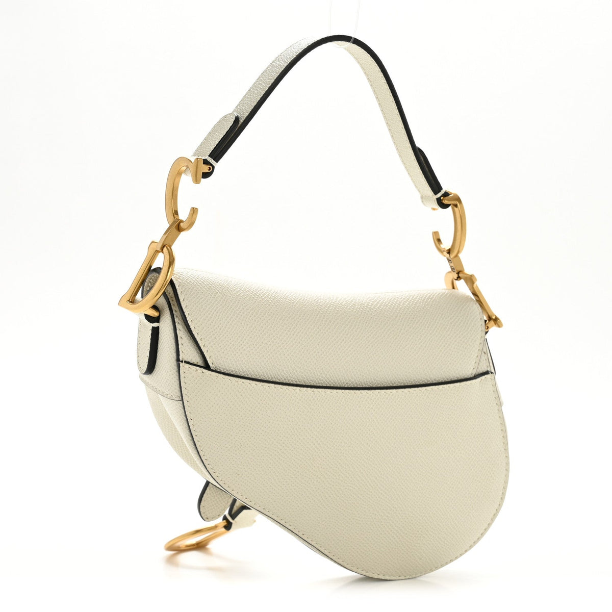 Grained Calfskin Mini Saddle Bag White