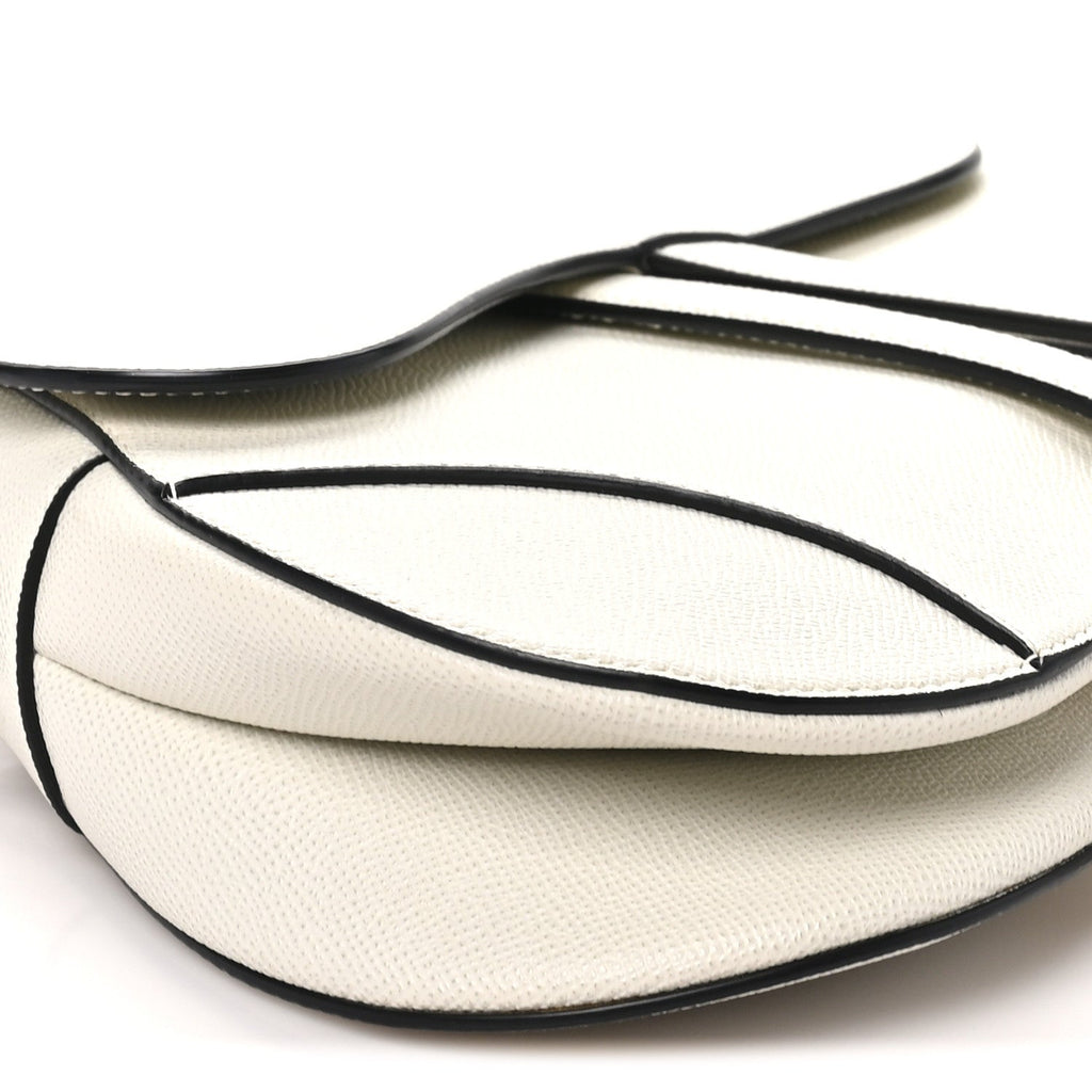 Grained Calfskin Saddle Bag White