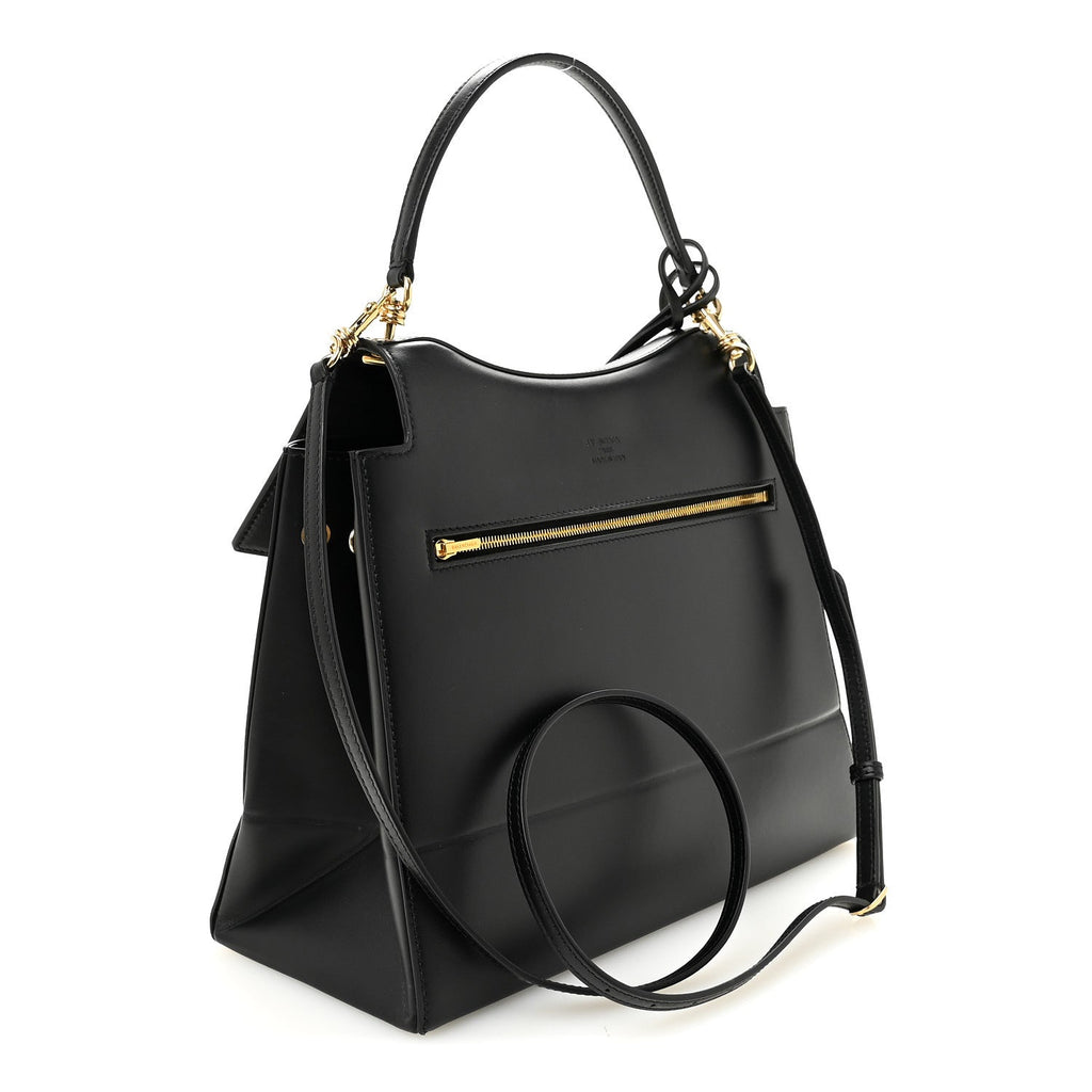 Natural Smooth Calfskin Medium Nano Top Handle Handbag Black