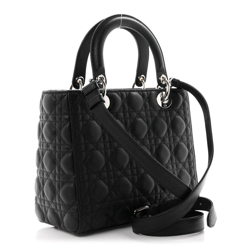 Grained Calfskin Cannage Medium Lady Dior Black