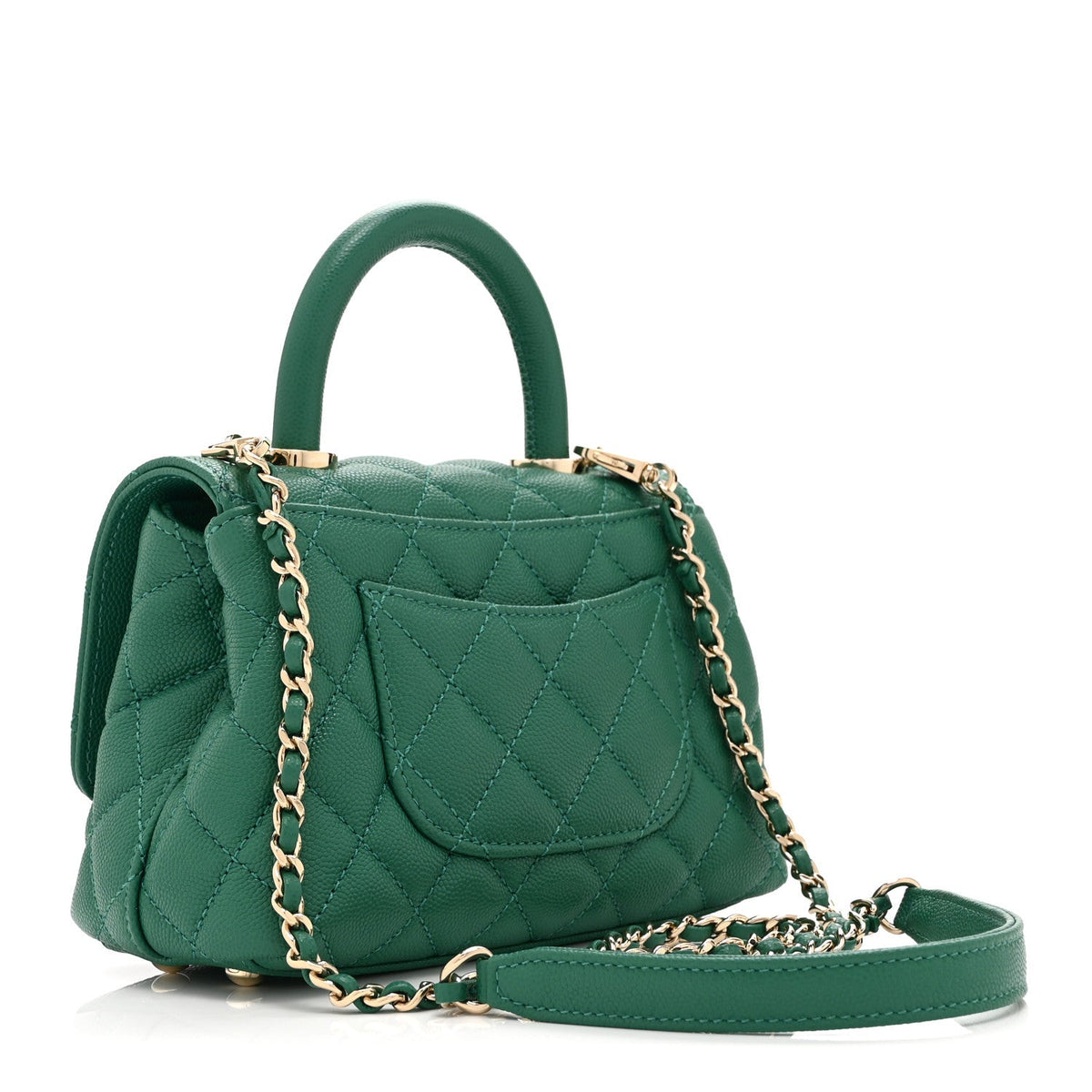 Caviar Quilted Extra Mini Coco Handle Flap Green