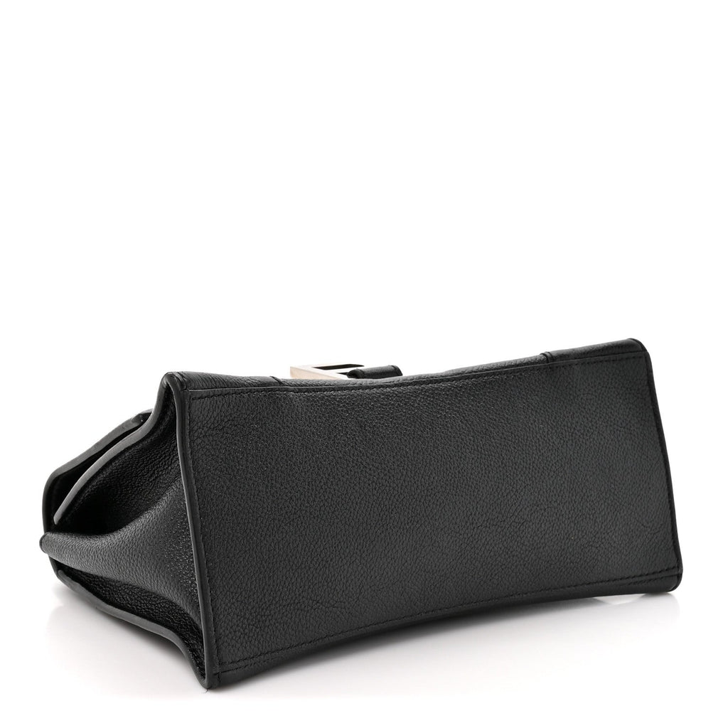Grained Calfskin Small Hourglass Top Handle Bag Black