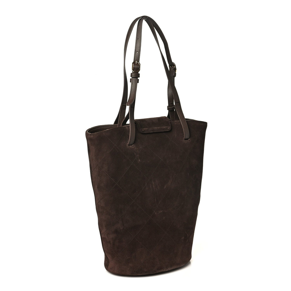 Suede Quilted Large Bucket Bag  Dark Brown