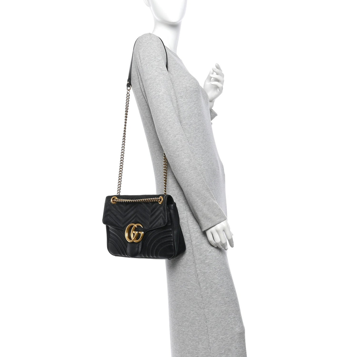 Calfskin Matelasse Medium GG Marmont Shoulder Bag Black