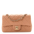 Lambskin Quilted Mini Rectangular Flap Dark Beige