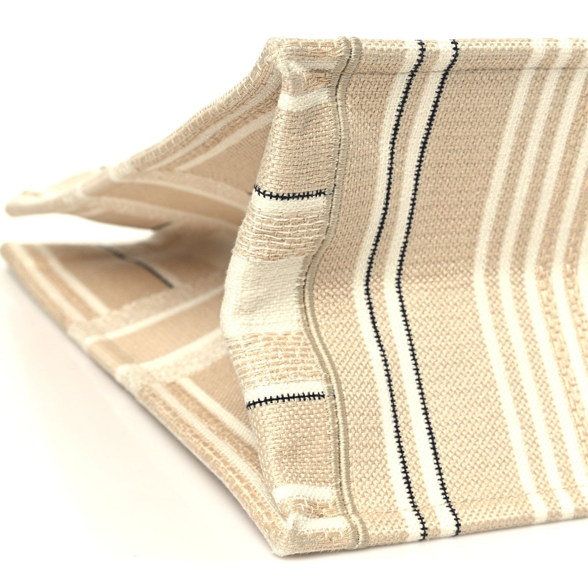 Canvas Embroidered Large Stripes Book Tote Beige