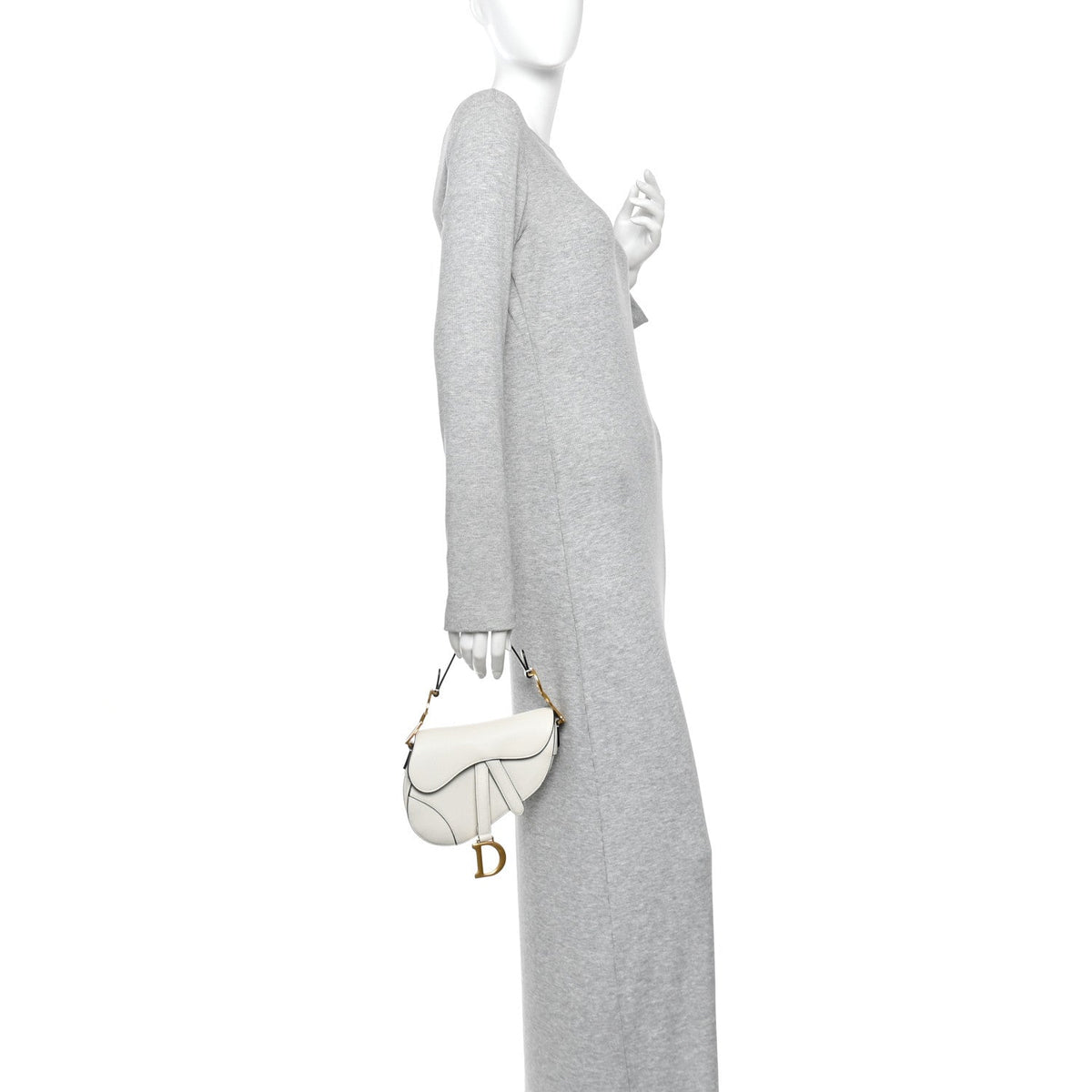Grained Calfskin Mini Saddle Bag White