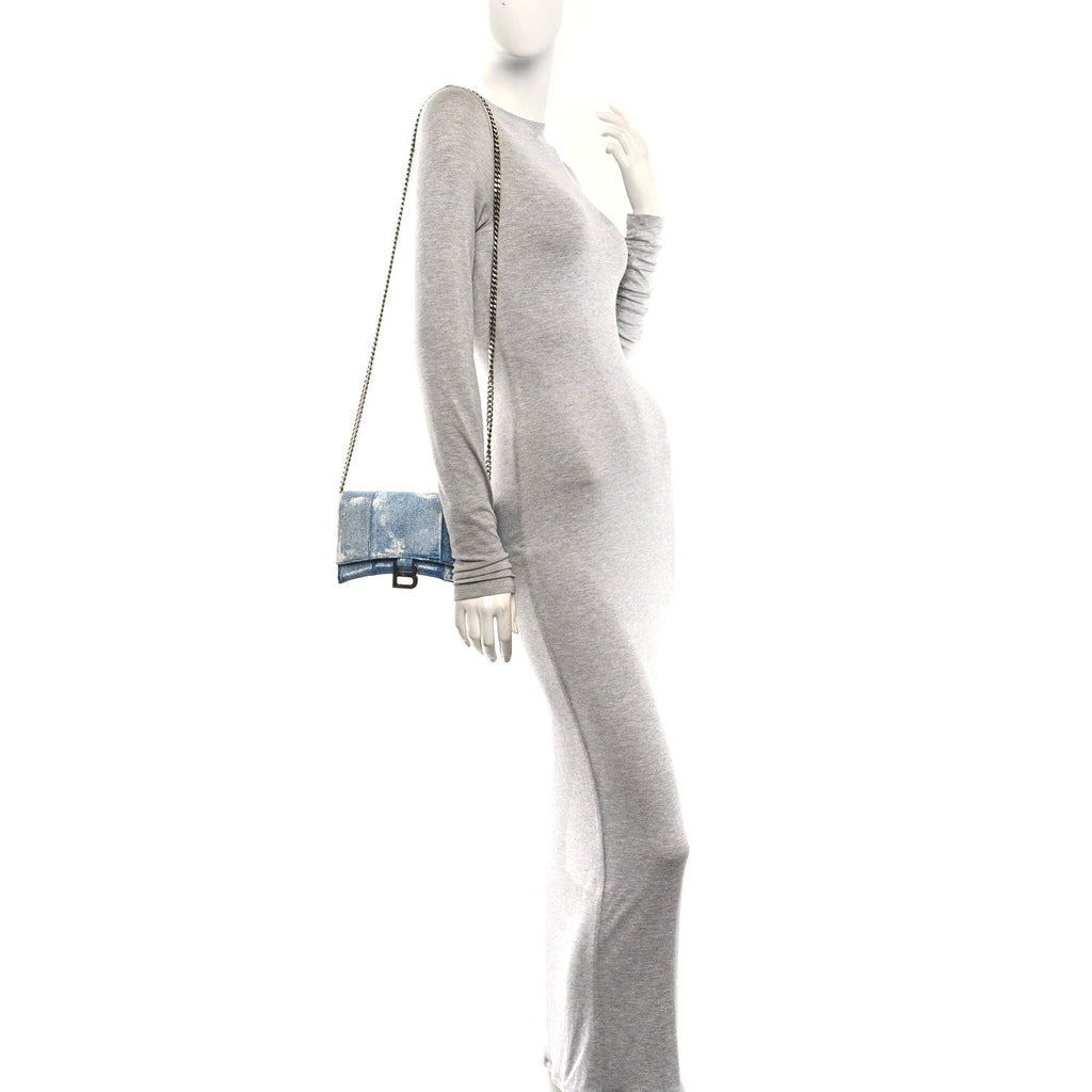 Nappa Denim Printed Hourglass Chain Bag Denim Blue