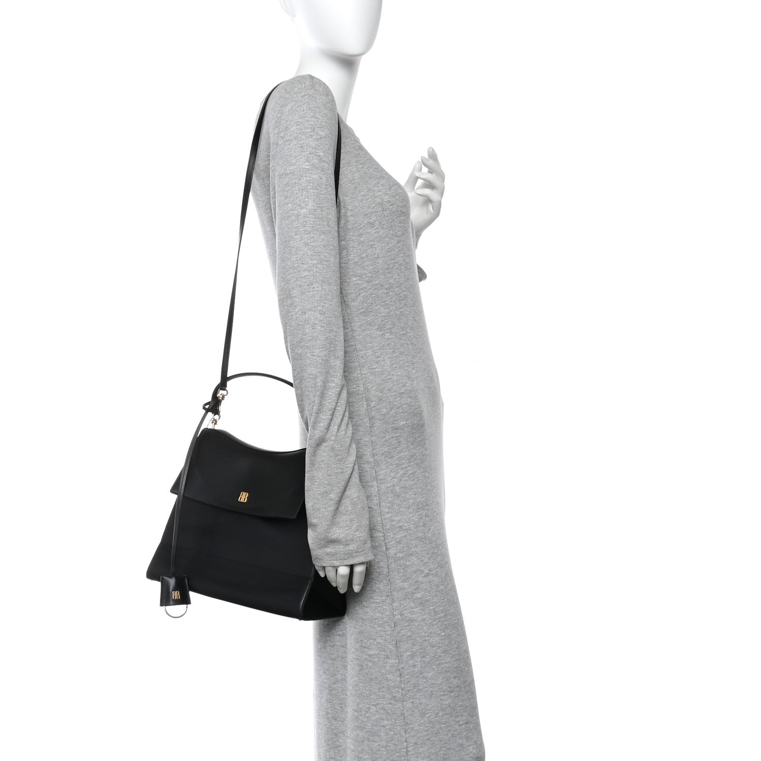 Natural Smooth Calfskin Medium Nano Top Handle Handbag Black