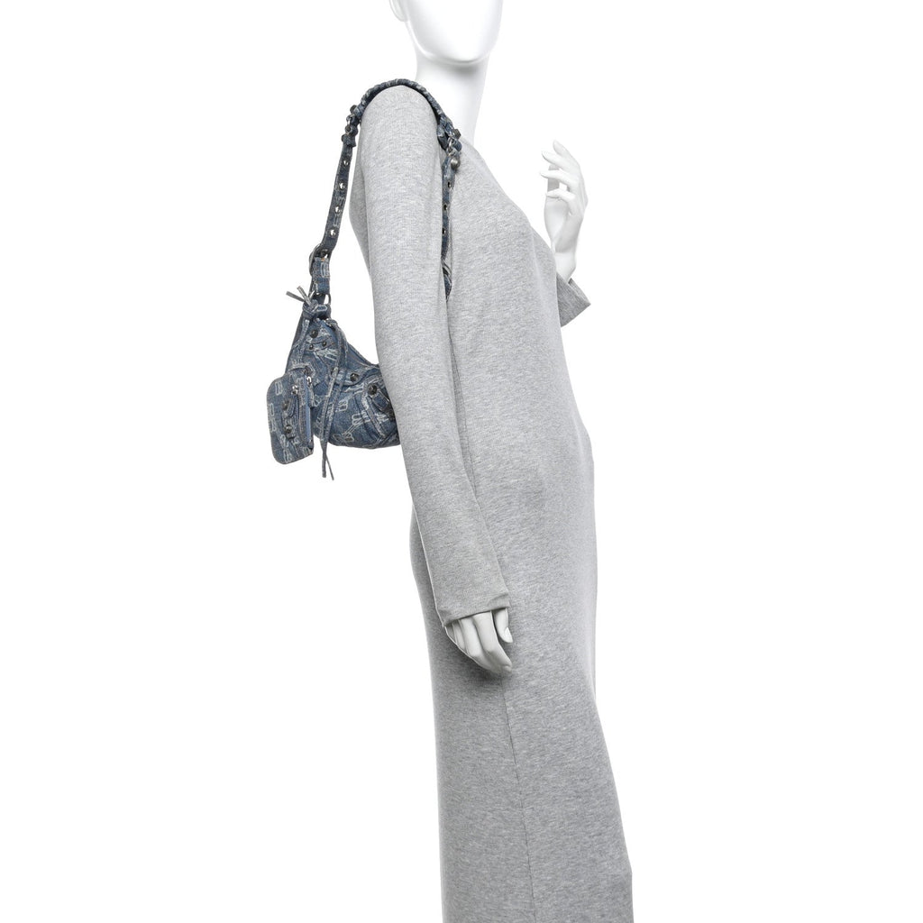 Denim BB Monogram Le Cagole Shoulder Bag XS Blue