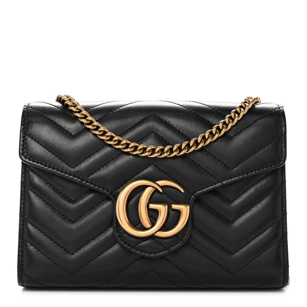 Calfskin Matelasse GG Marmont Chain Wallet Black