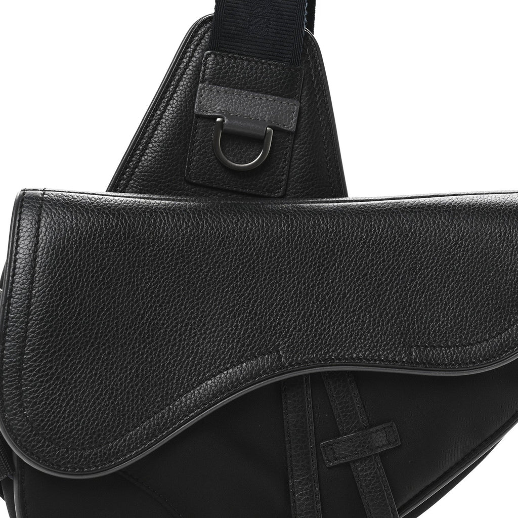 X SACAI Grained Calfskin Technical Fabric Mens Saddle Bag Black