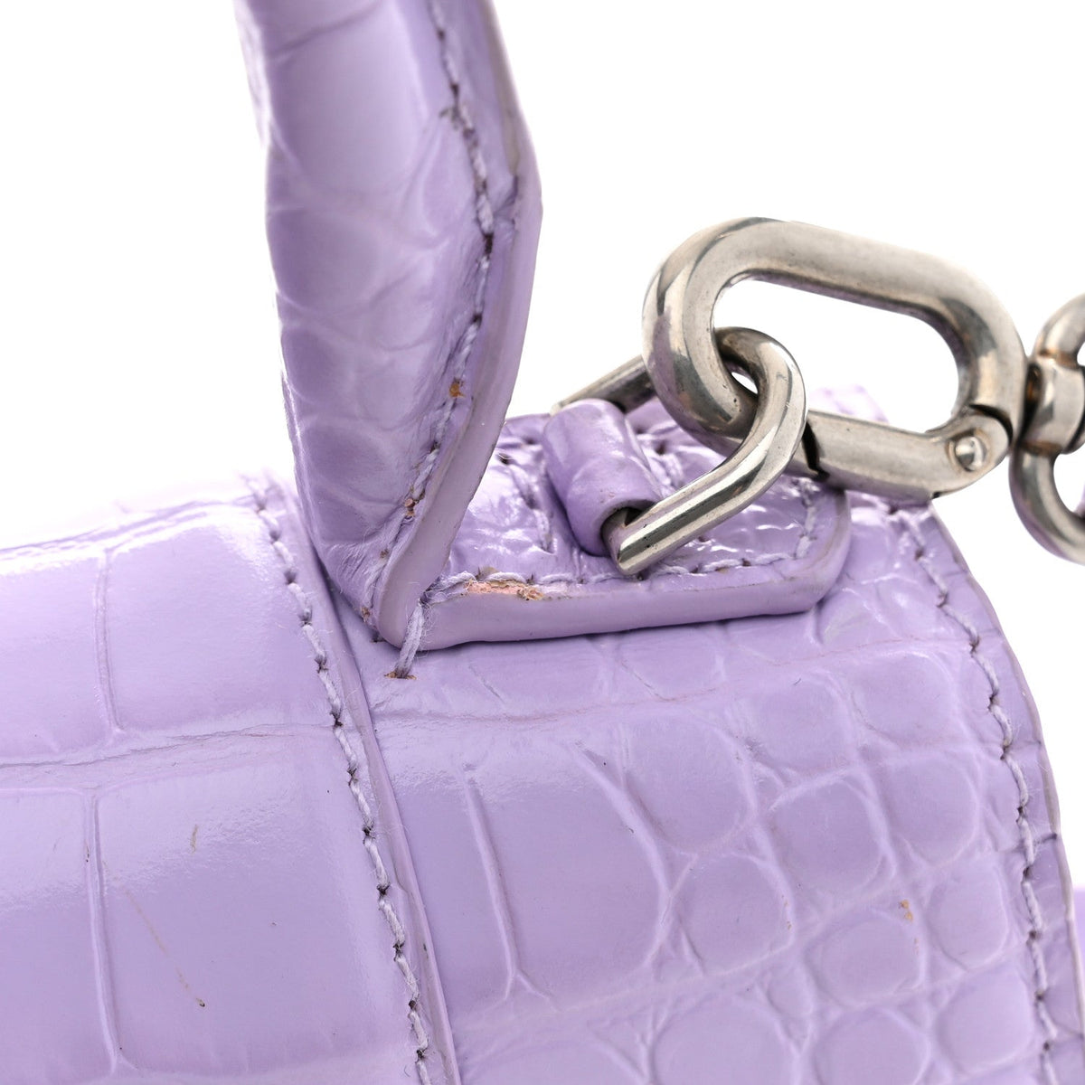 Shiny Calfskin Crocodile Embossed Hourglass Top Handle Bag XS Lilac