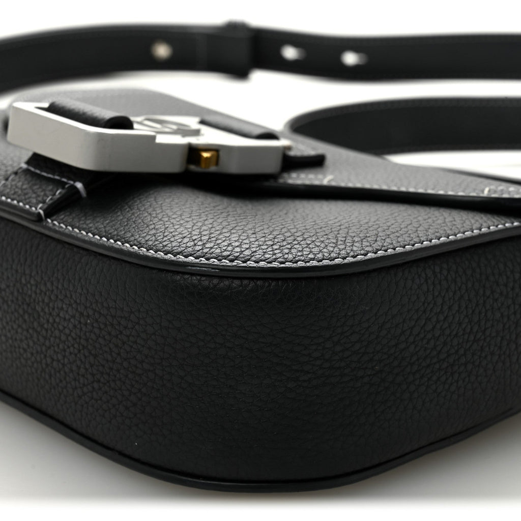 Grained Calfskin Saddle Messenger Bag With Strap Black