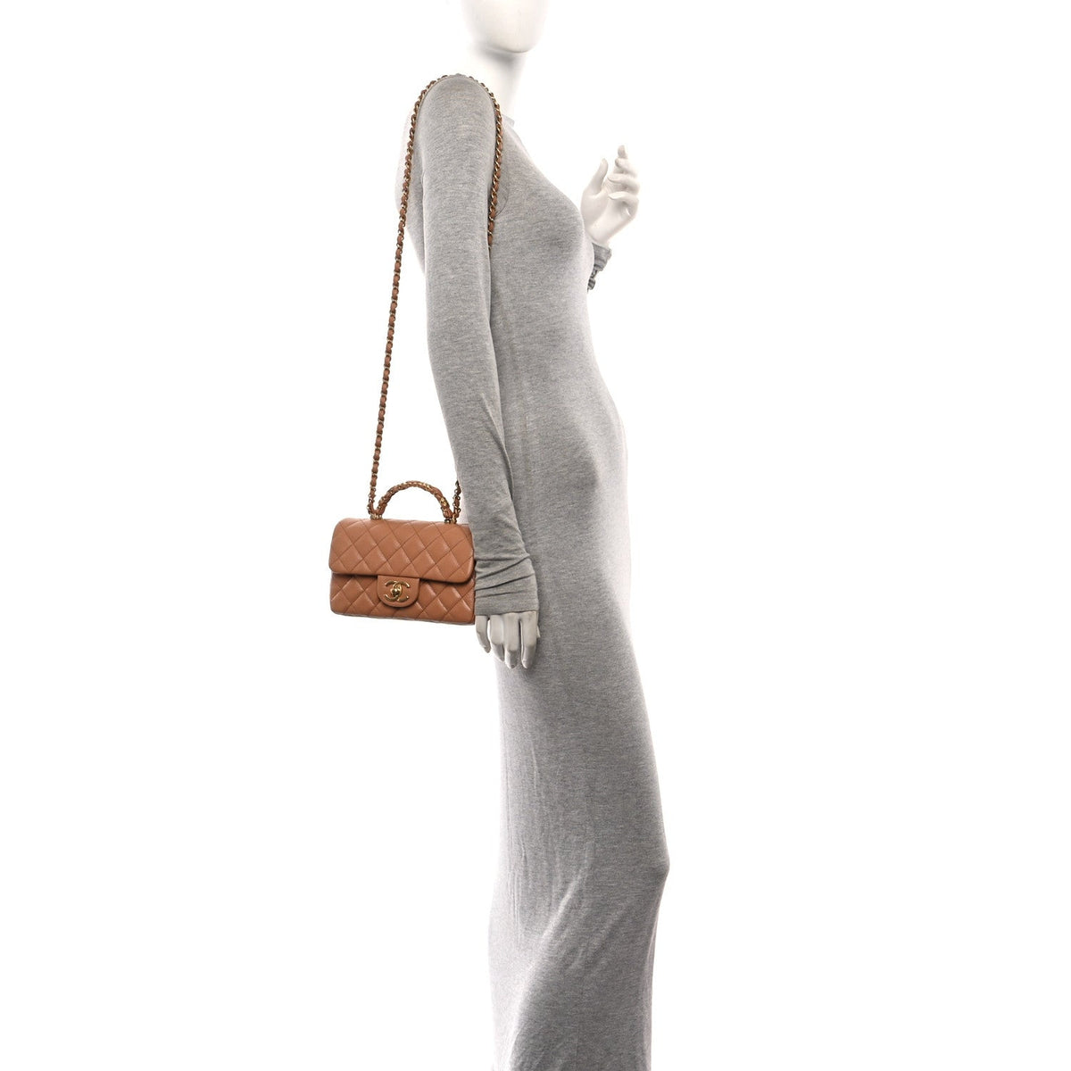 Caviar Quilted Mini Handy CC Flap Camel