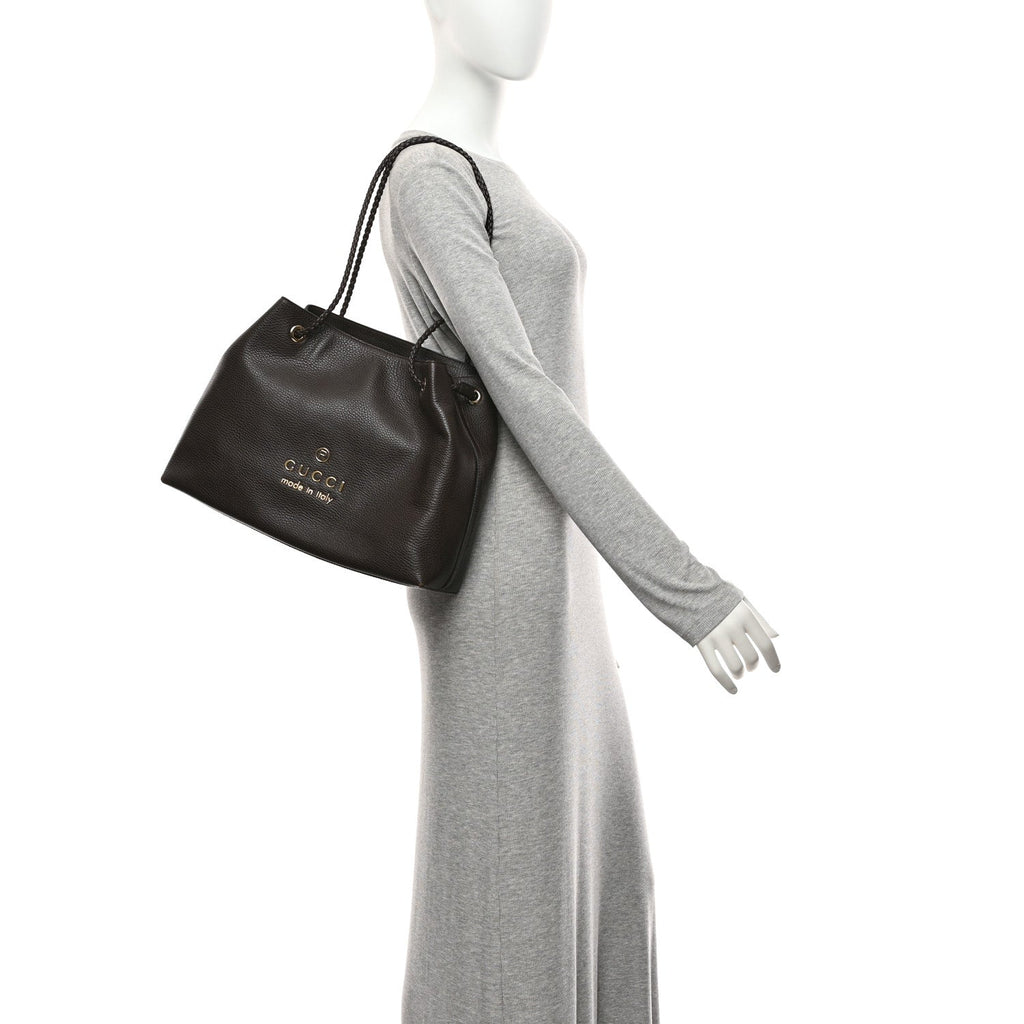 Calfskin Medium Braided Handle Gifford Tote Dark Brown
