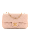 Lambskin Quilted Mini Rectangular Pearl Crush Flap Light Beige
