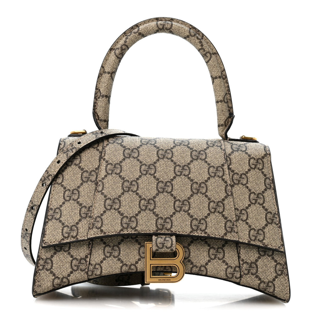 X GUCCI GG Supreme Monogram Small Hourglass Top Handle Bag Beige Ebony