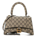 X GUCCI GG Supreme Monogram Small Hourglass Top Handle Bag Beige Ebony