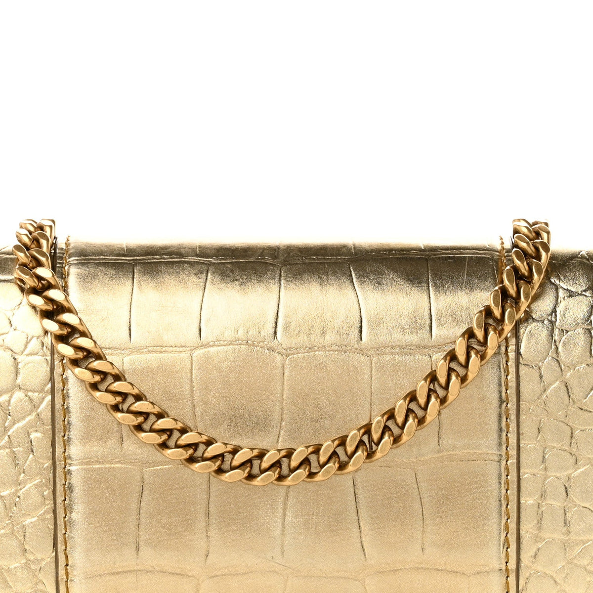 Metallic Calfskin Crocodile Embossed Hourglass Chain Bag Gold