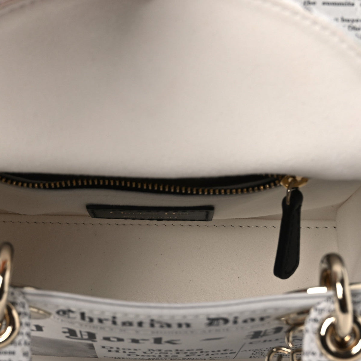 Calfskin Newspaper Printed Mini Lady Dior Black White