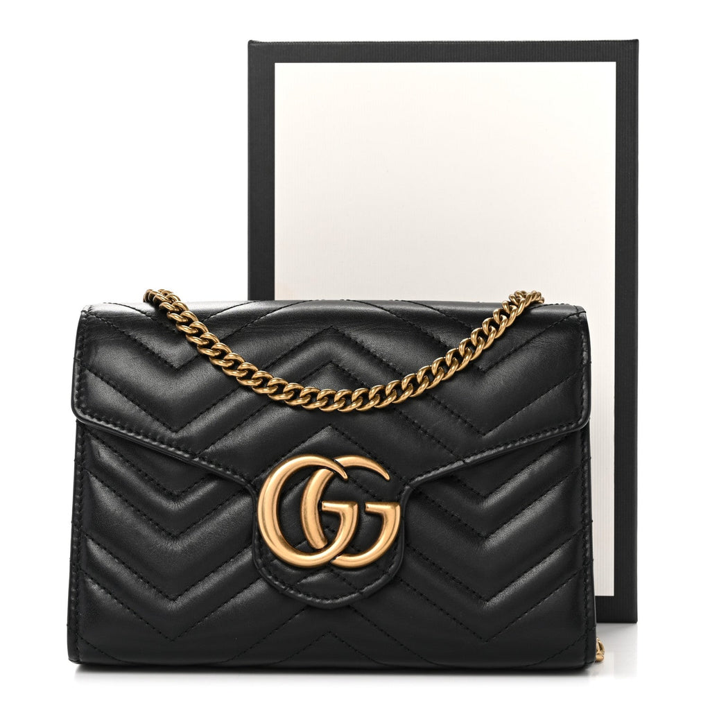 Calfskin Matelasse GG Marmont Chain Wallet Black