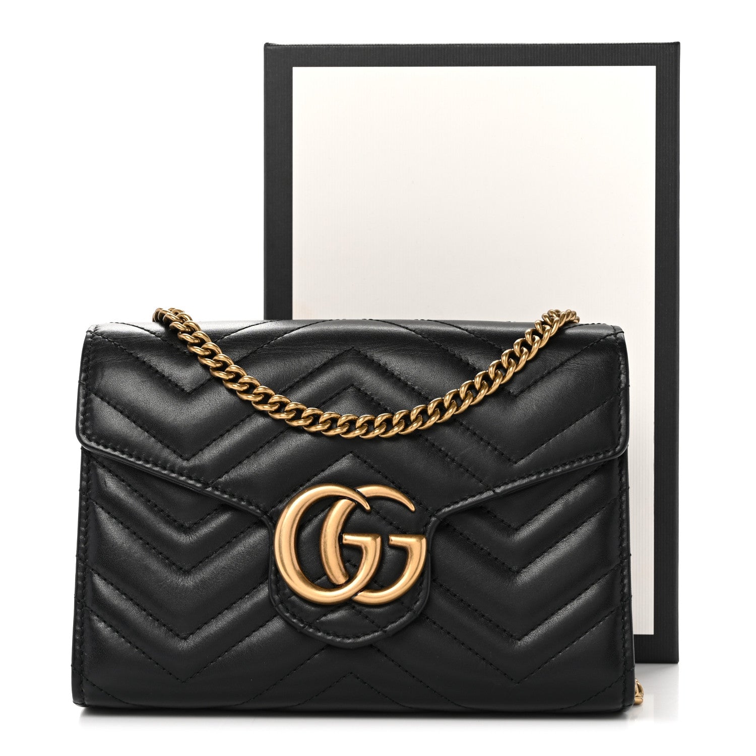 Calfskin Matelasse GG Marmont Chain Wallet Black