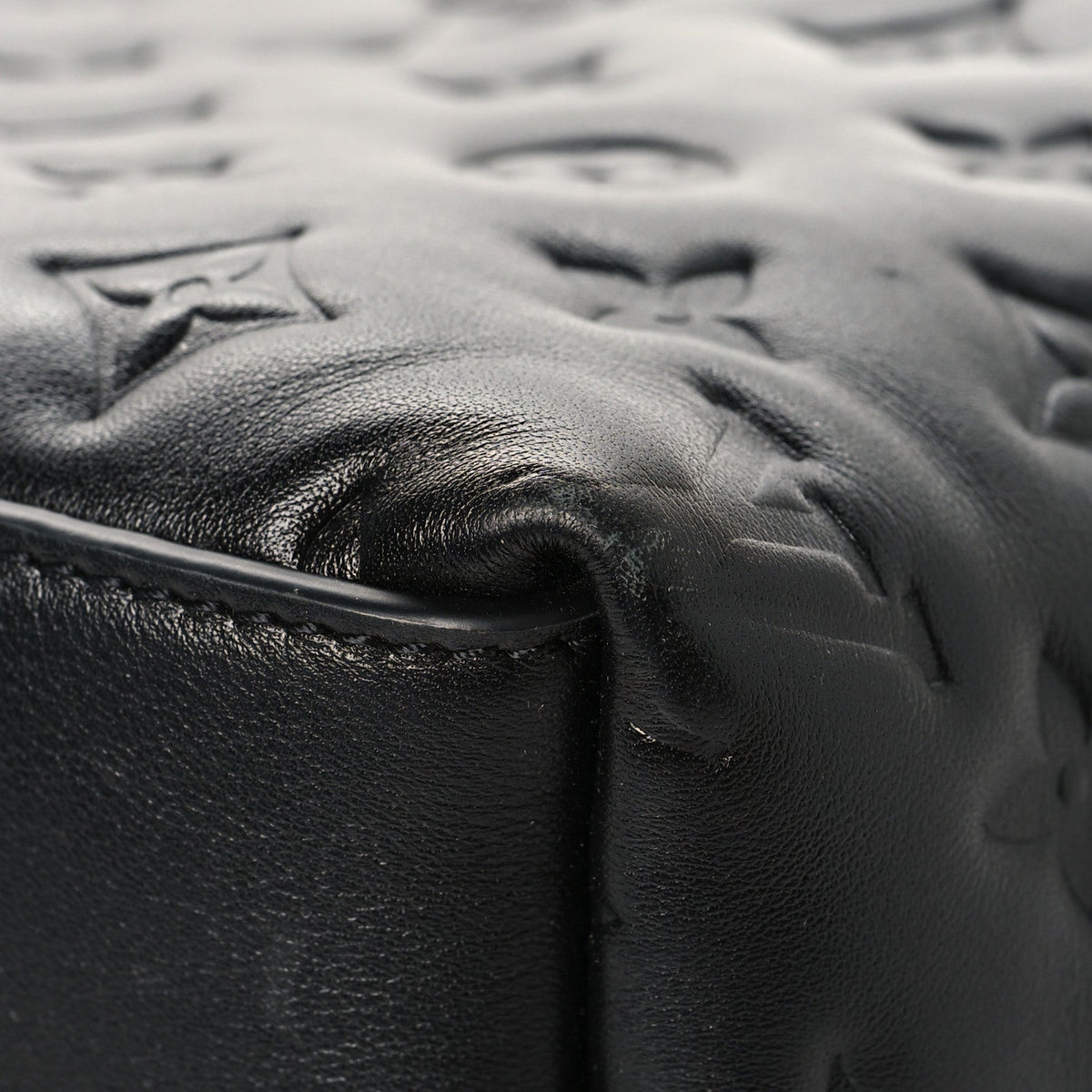 Lambskin Embossed Monogram Coussin Hobo MM Black