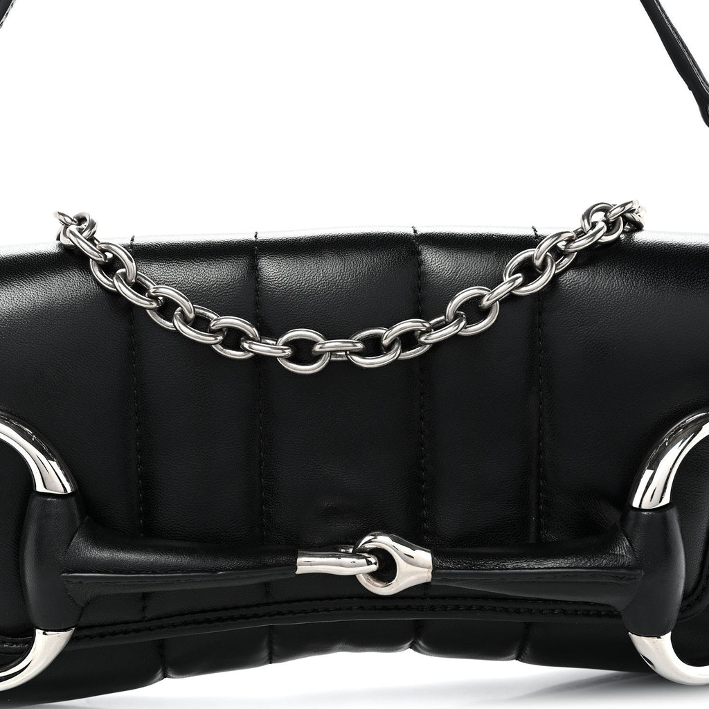 Nappa Vertical Matelasse Medium Maxi Horsebit Chain Shoulder Bag Black