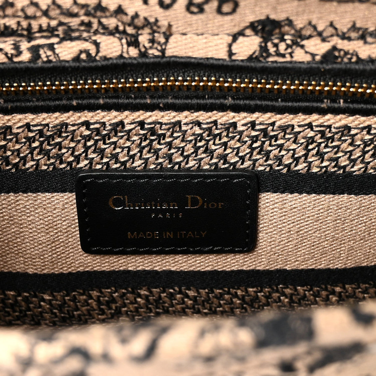 Canvas Embroidered Medium Plan de Paris Lady D-Lite Beige Black