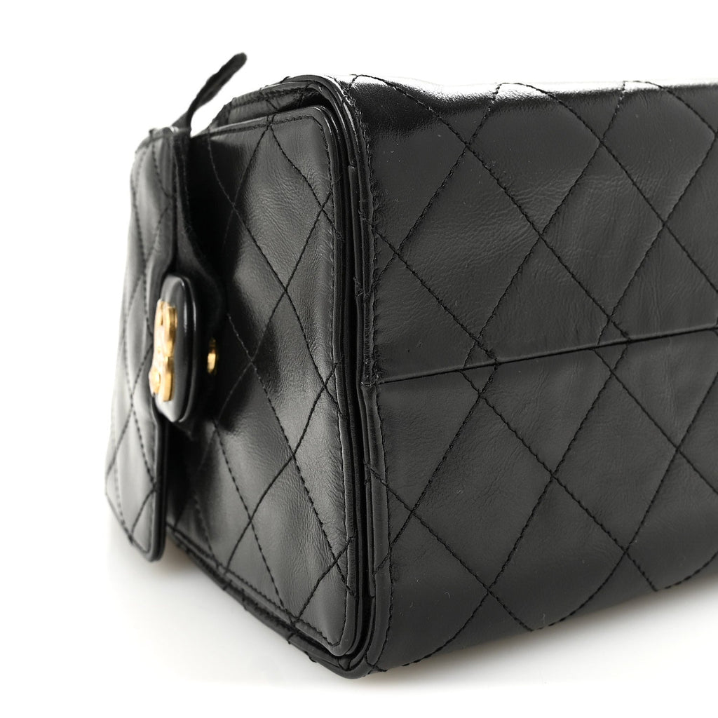Shiny Crumpled Calfskin Quilted Small Chanel 25 Handbag Black