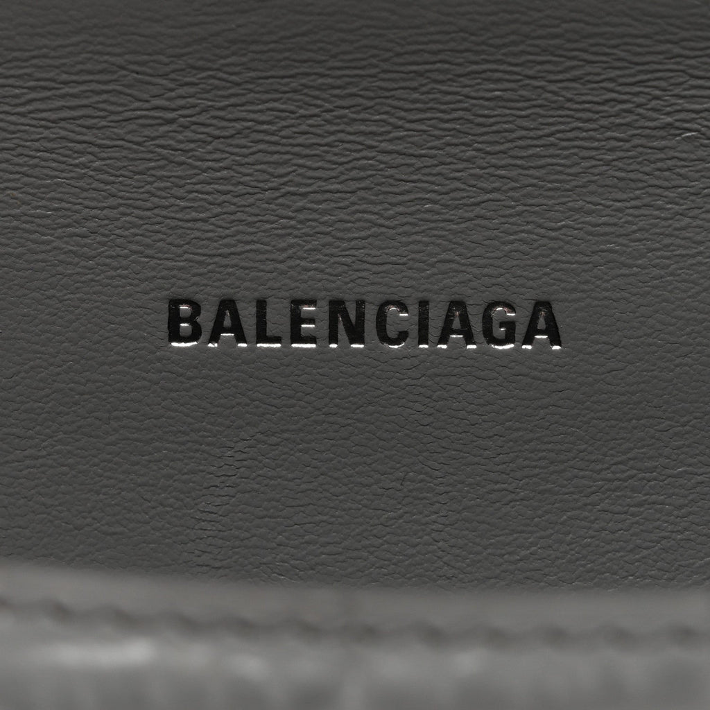 Shiny Calfskin Crocodile Embossed Hourglass Top Handle Bag XS Balenciaga Grey