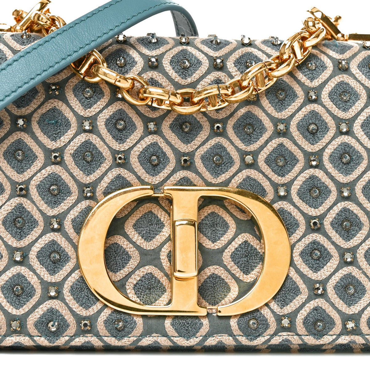 Calfskin Strass Embroidered Small Caro Bag Blue