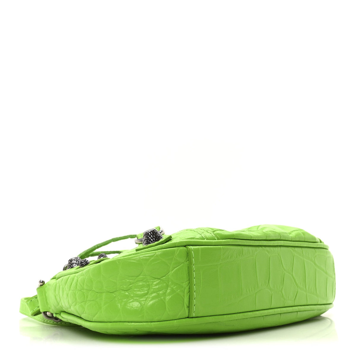 Extra Supple Calfskin Crocodile Embossed Le Cagole Mini Purse With Chain Acid Green