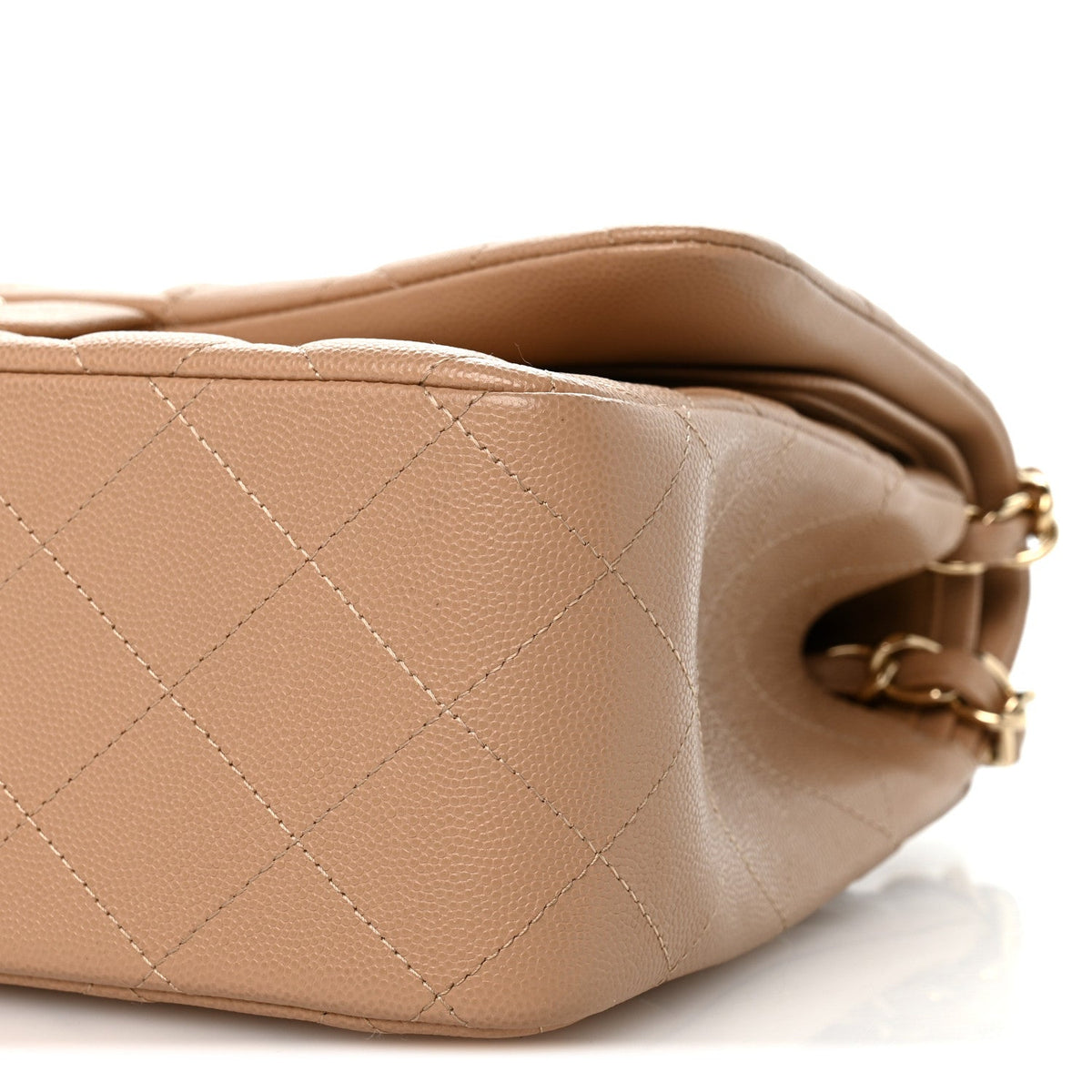 Caviar Quilted Jumbo Double Flap Beige Clair