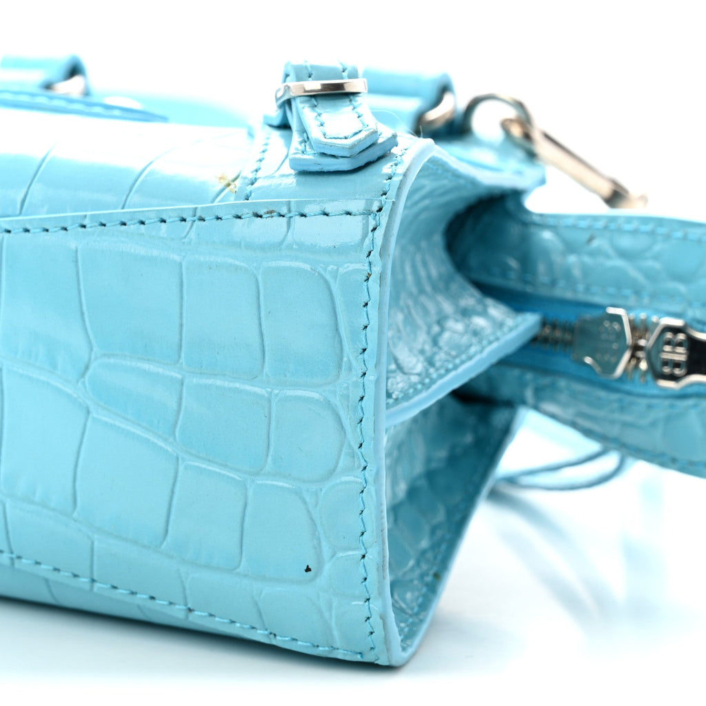 Calfskin Crocodile Embossed Neo Classic Silver Hardware Nano City Crossbody Azur