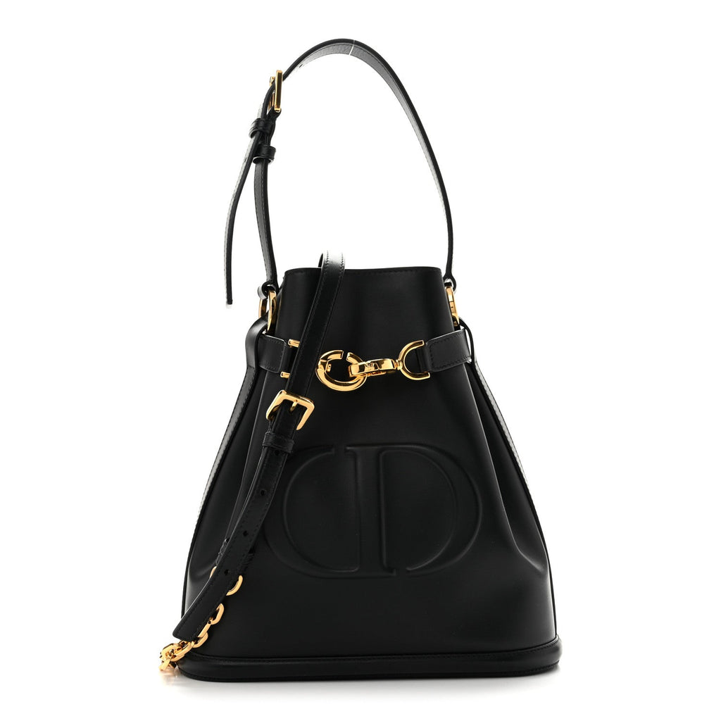 Calfskin CD Embossed Medium C'est Chain Bucket Bag Black